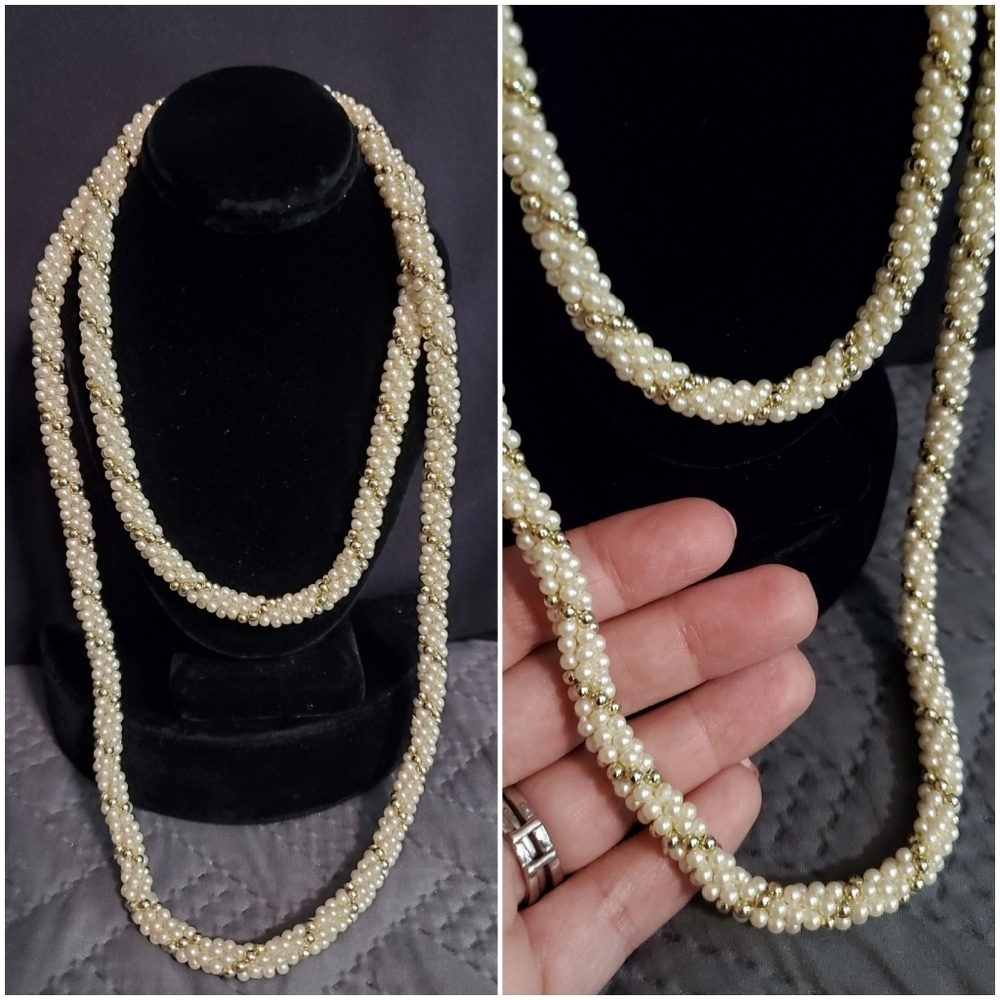 🔥HOST PICK🔥 Vintage 70s Faux-Pearl & Gold Bead Rope Necklace